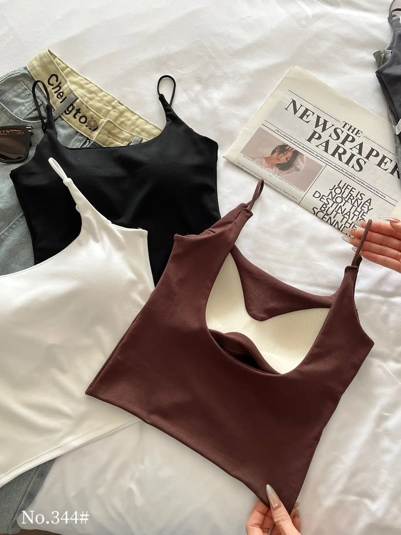 Women's Grey Spaghetti Strap Vest with Breast Pads — feature 10