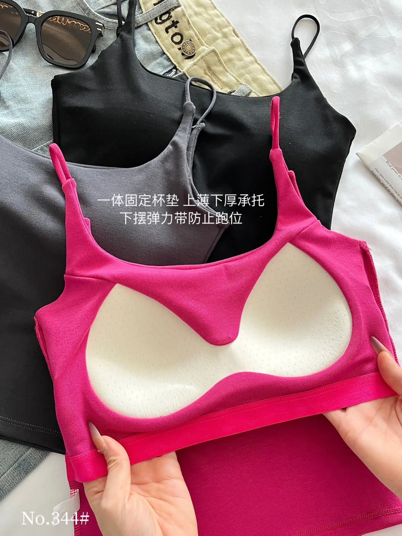 Women's Grey Spaghetti Strap Vest with Breast Pads — feature 16