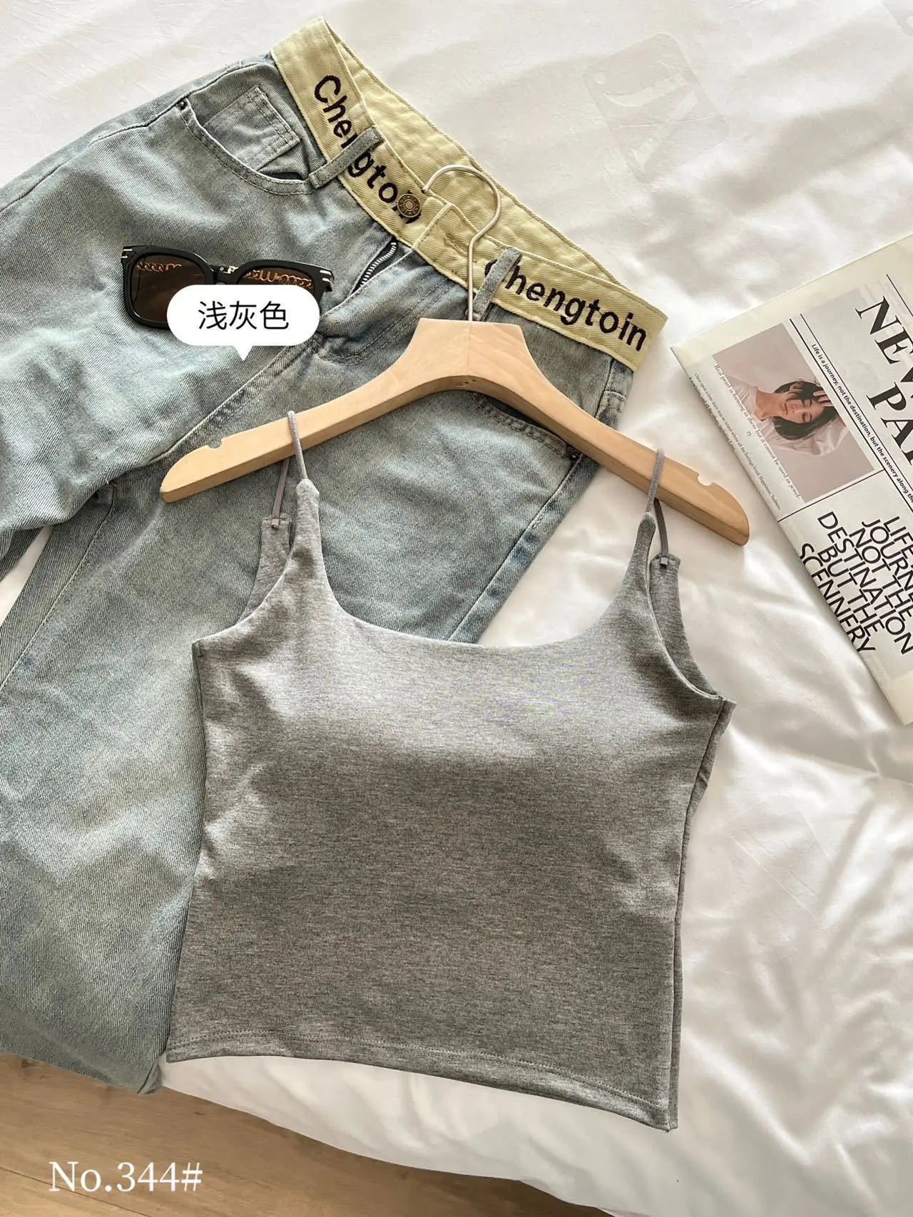 Women's Grey Spaghetti Strap Vest with Breast Pads — feature 17