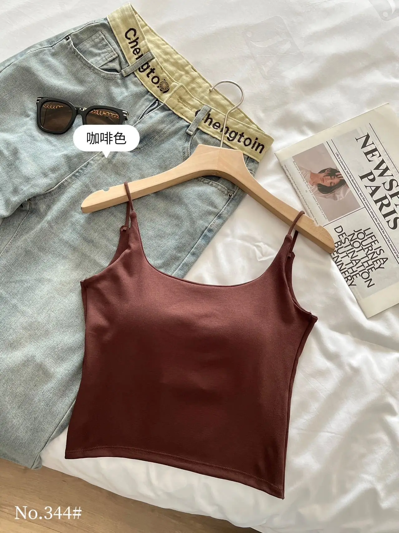 Women's Grey Spaghetti Strap Vest with Breast Pads — feature 18