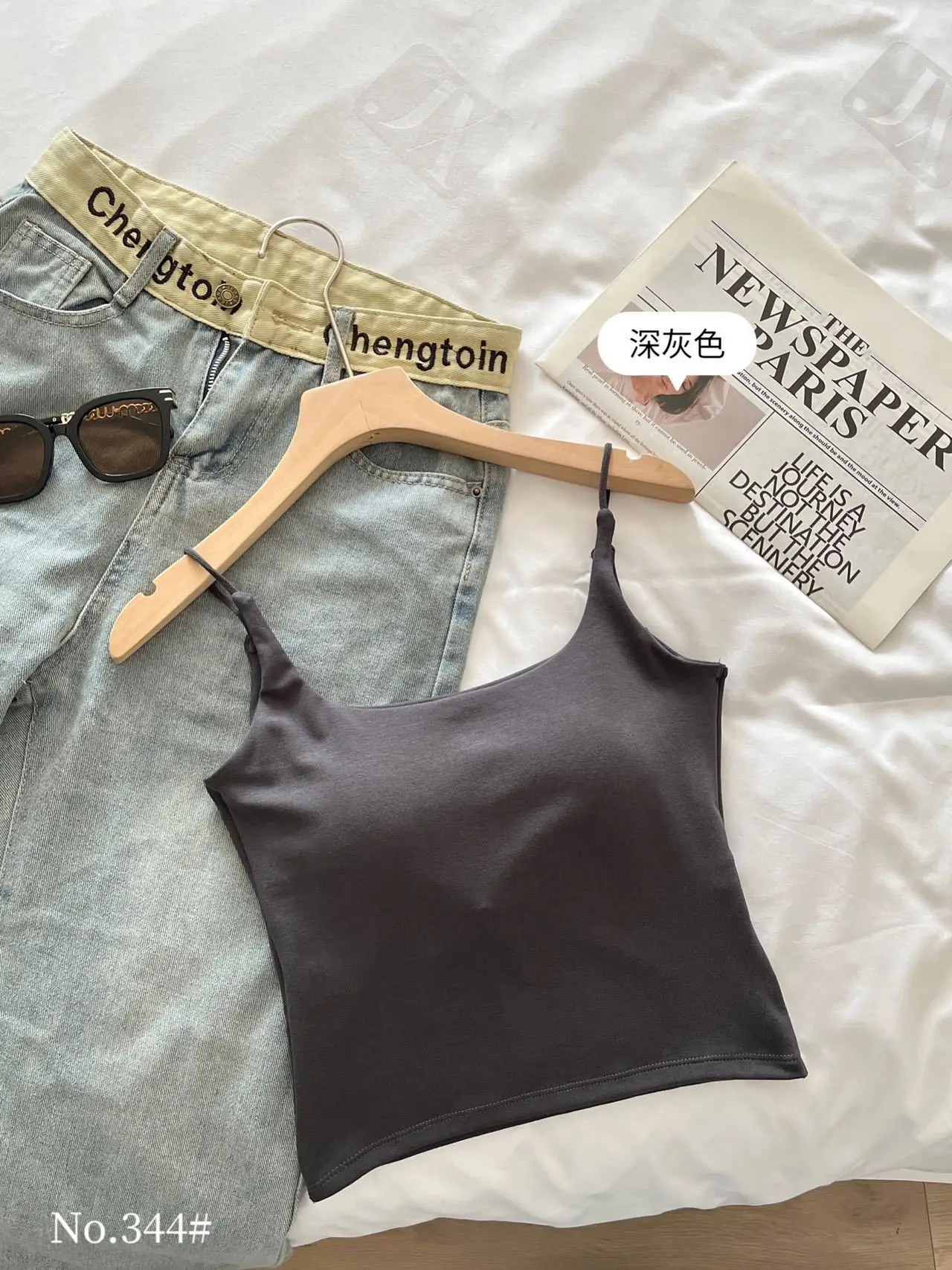 Women's Grey Spaghetti Strap Vest with Breast Pads — feature 19