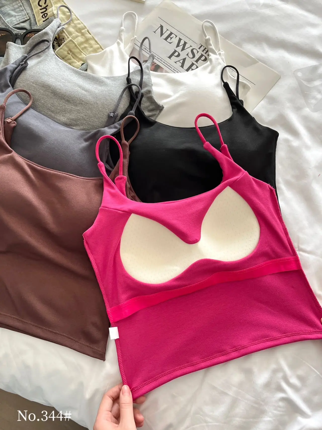 Women's Grey Spaghetti Strap Vest with Breast Pads — feature 6