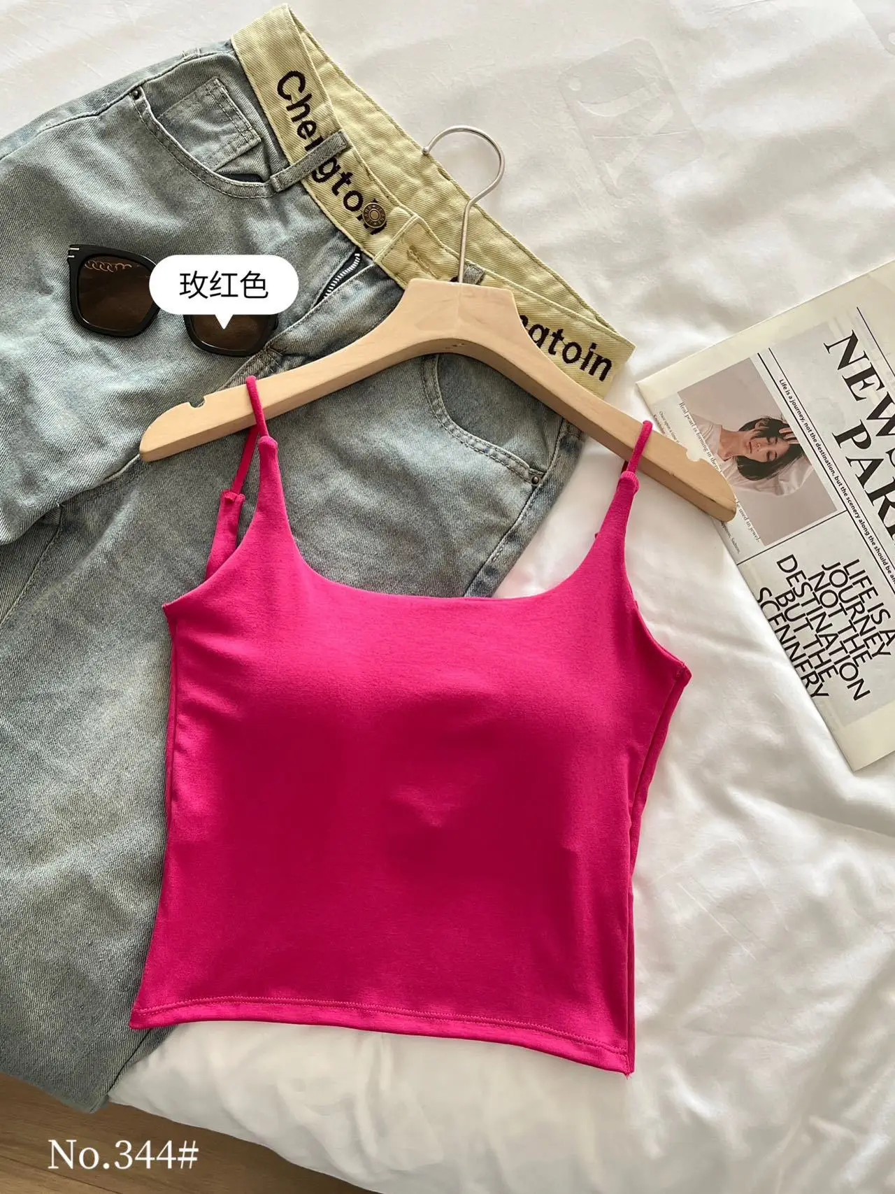 Women's Grey Spaghetti Strap Vest with Breast Pads - Image 5