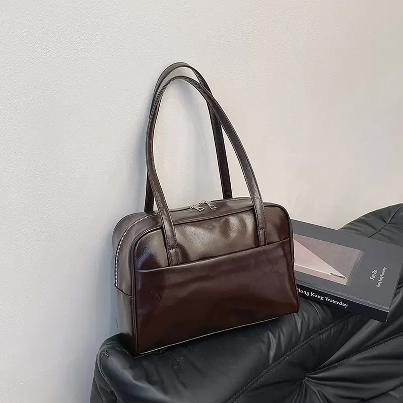 2025 Korean Style Shoulder Bag for Women Oil Leather Large Capacity