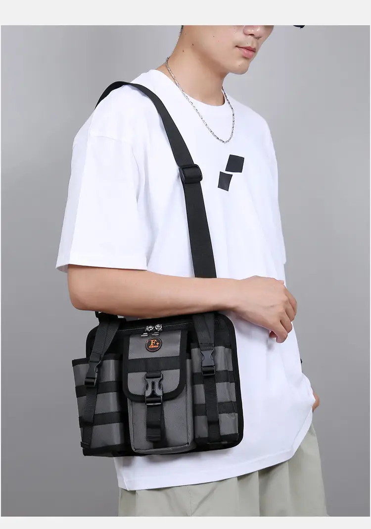 Large Capacity Crossbody Bag for Men Gray Black — feature 17