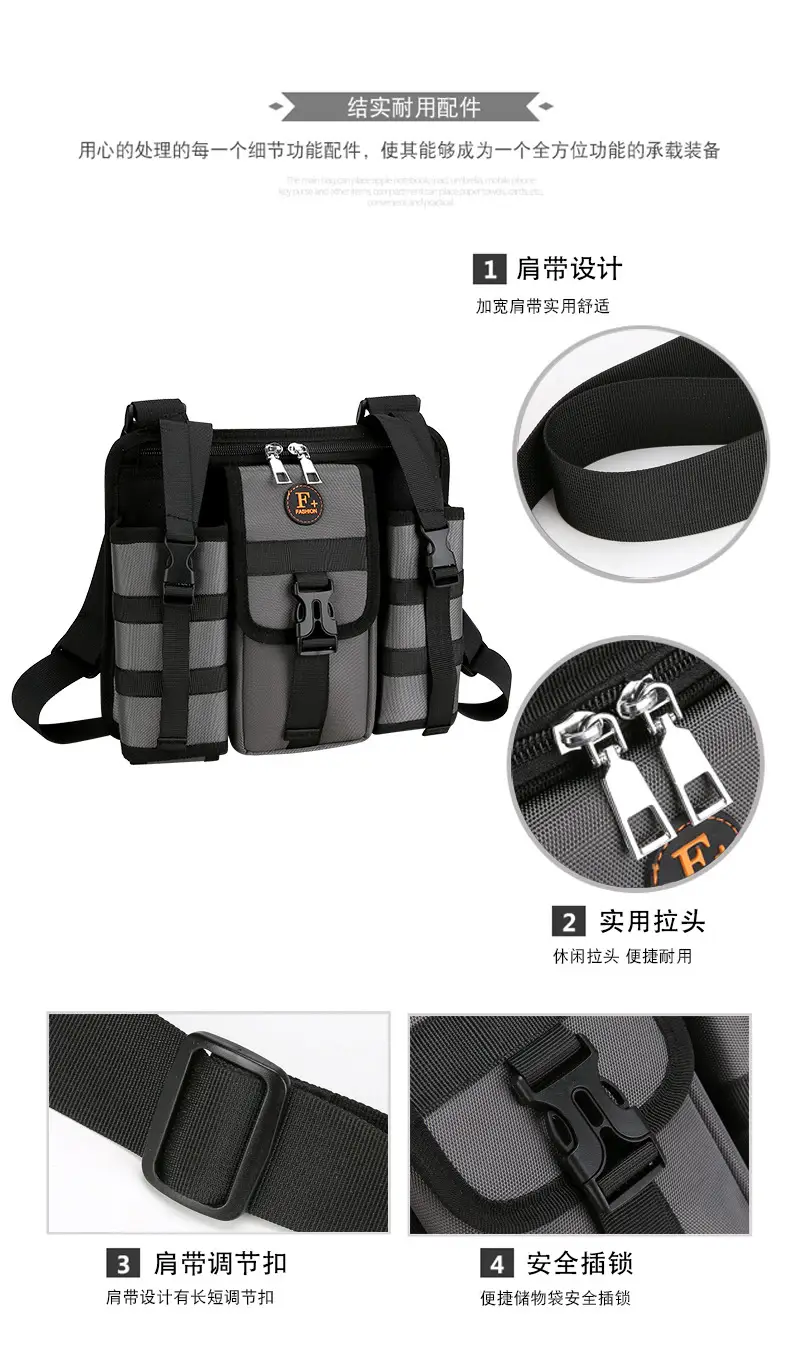 Large Capacity Crossbody Bag for Men Gray Black — feature 4
