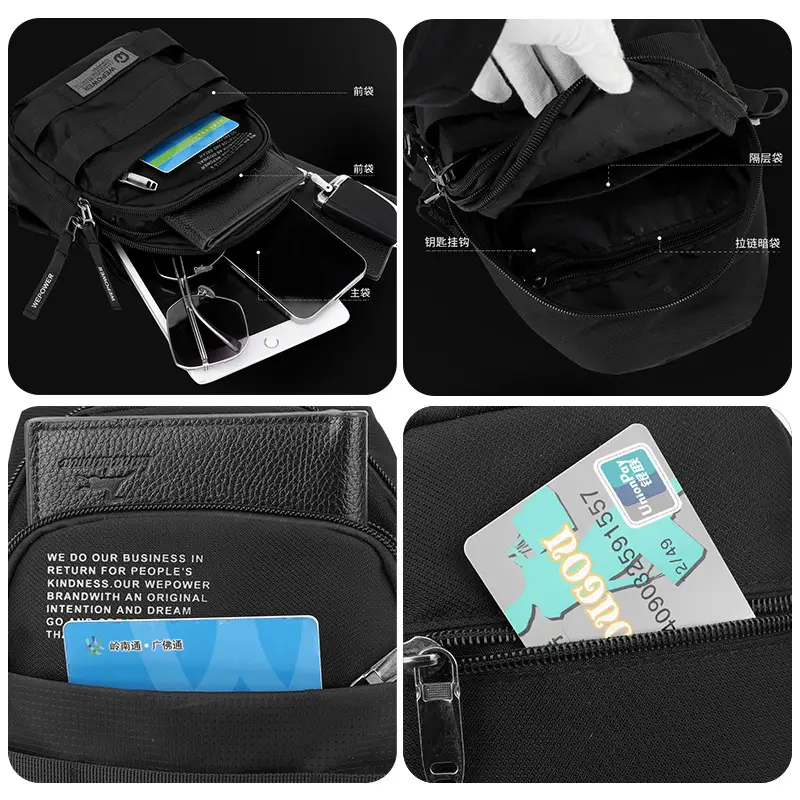 Men's Black Anti-Splash Shoulder Bag with 3 Compartments - Image 8