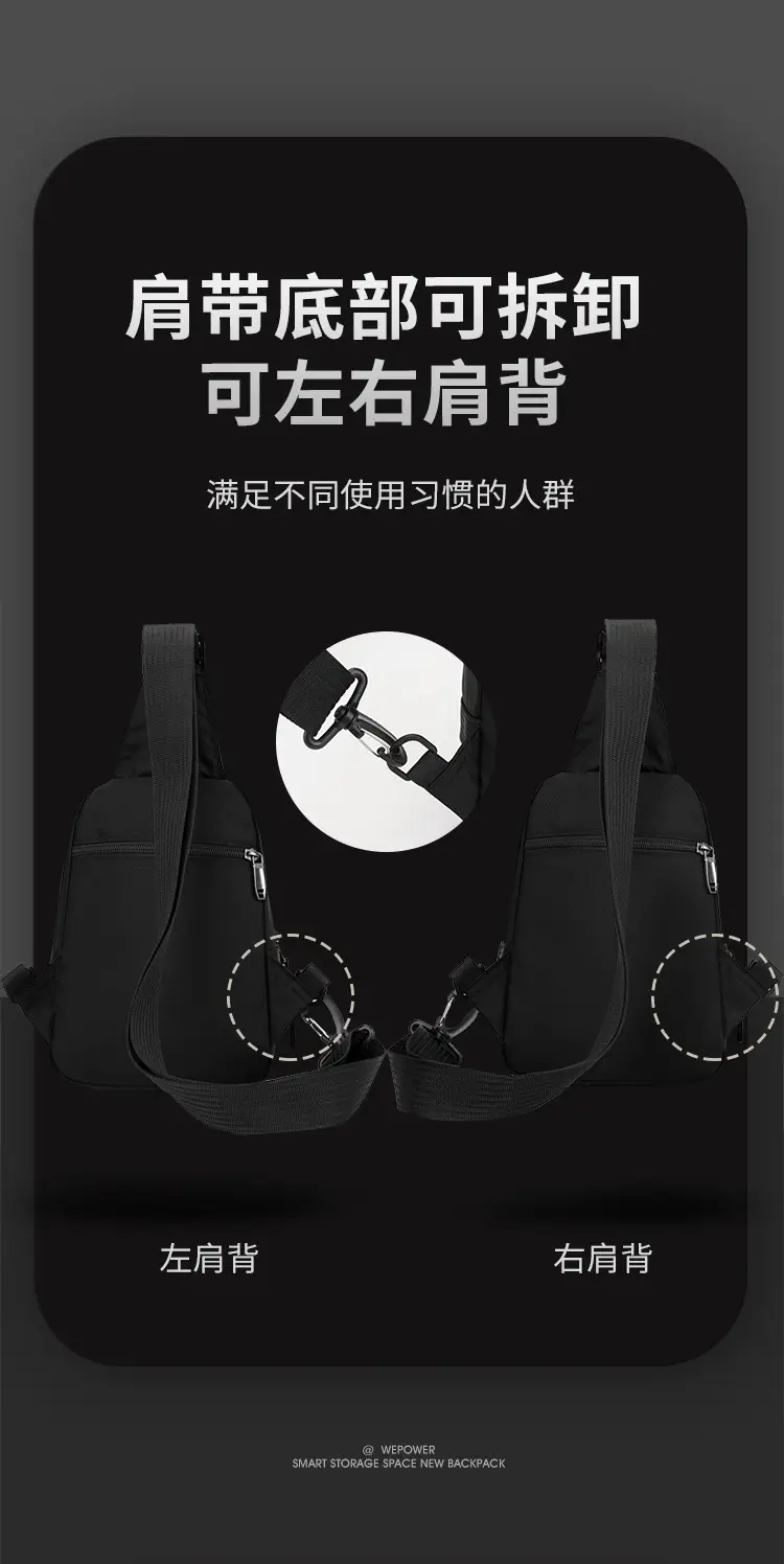 Men's Black Anti-Splash Shoulder Bag with 3 Compartments — feature 10