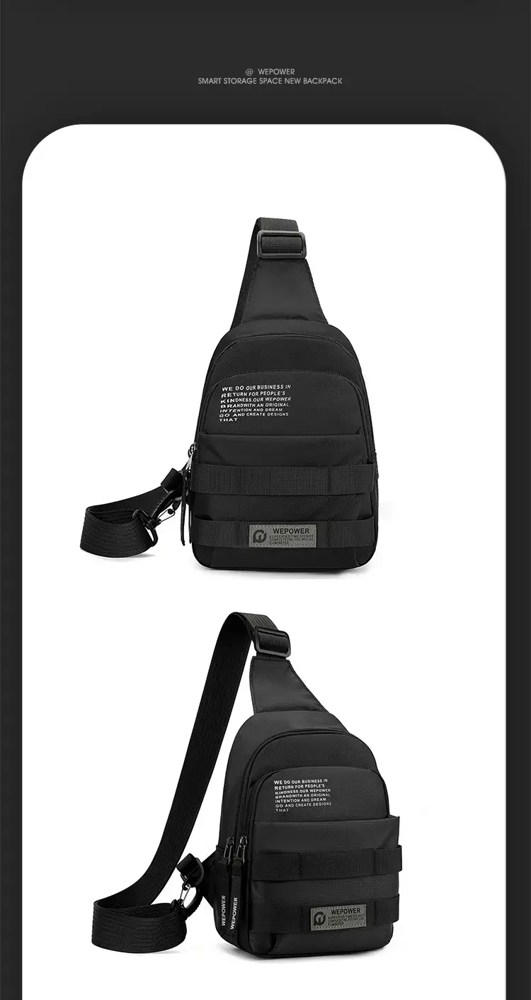 Men's Black Anti-Splash Shoulder Bag with 3 Compartments — feature 14