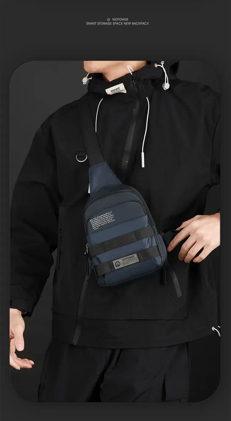 Men's Black Anti-Splash Shoulder Bag with 3 Compartments — feature 17