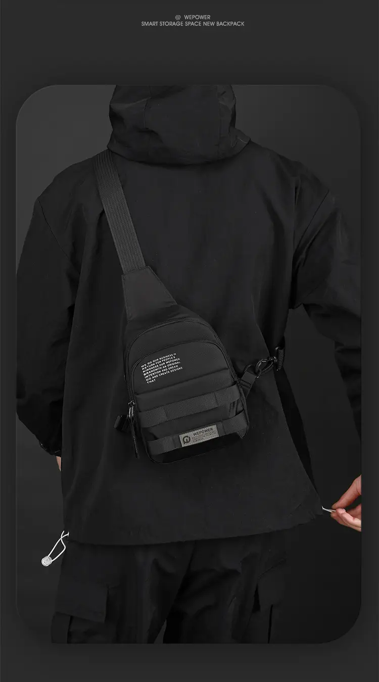 Men's Black Anti-Splash Shoulder Bag with 3 Compartments — feature 18