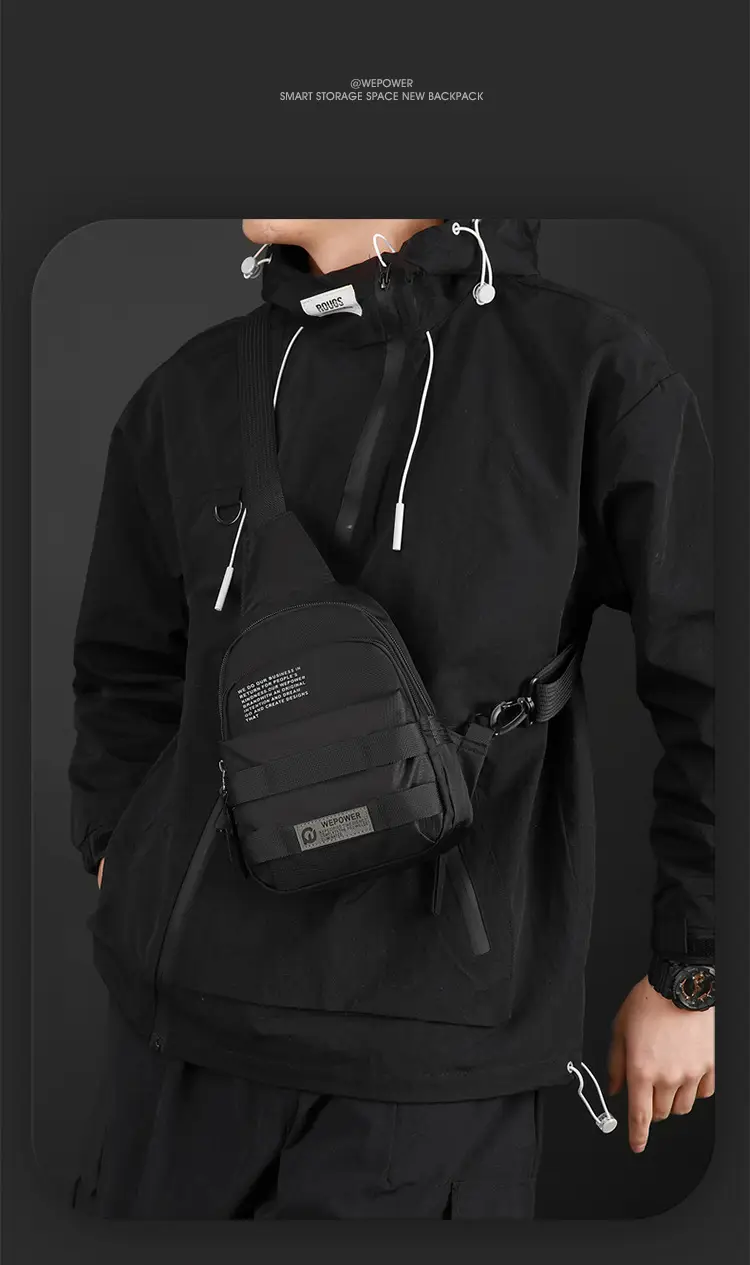 Men's Black Anti-Splash Shoulder Bag with 3 Compartments — feature 19