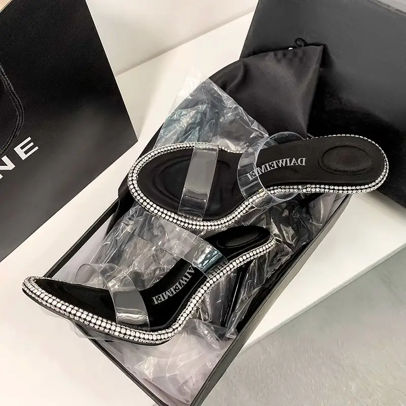 2025 Rhinestone Transparent One-Strap Sandals Women - Image 4