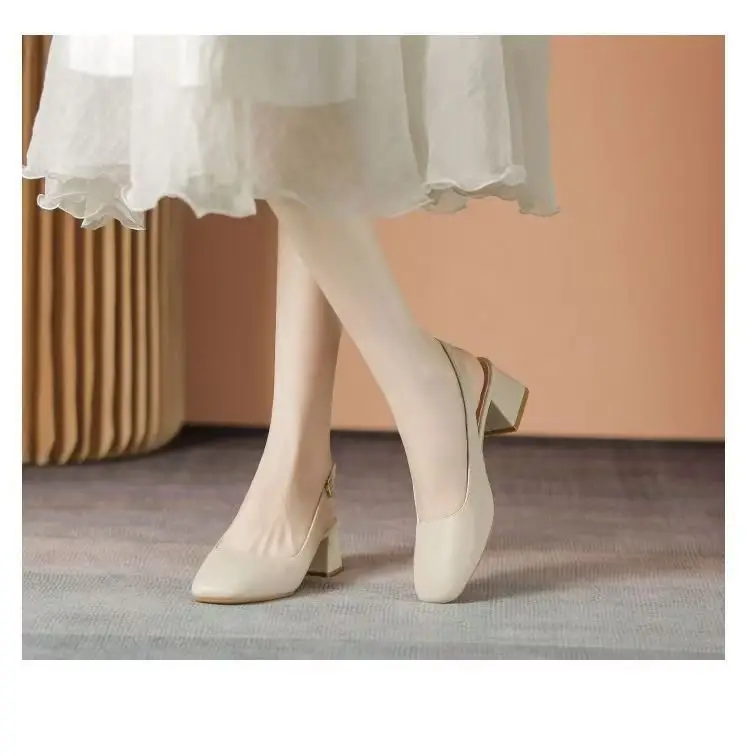 Baotou Empty Sandals Women's Summer Mid-Heel Outer Wear 2025 New Korean Style Thick Heel Half Shoes Women's High Heels — feature 3