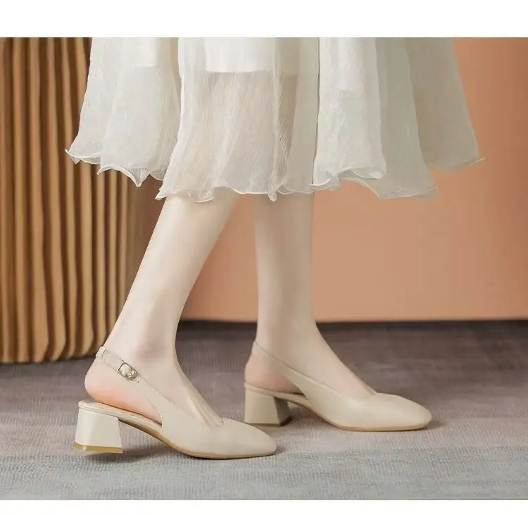 Baotou Empty Sandals Women's Summer Mid-Heel Outer Wear 2025 New Korean Style Thick Heel Half Shoes Women's High Heels — feature 4
