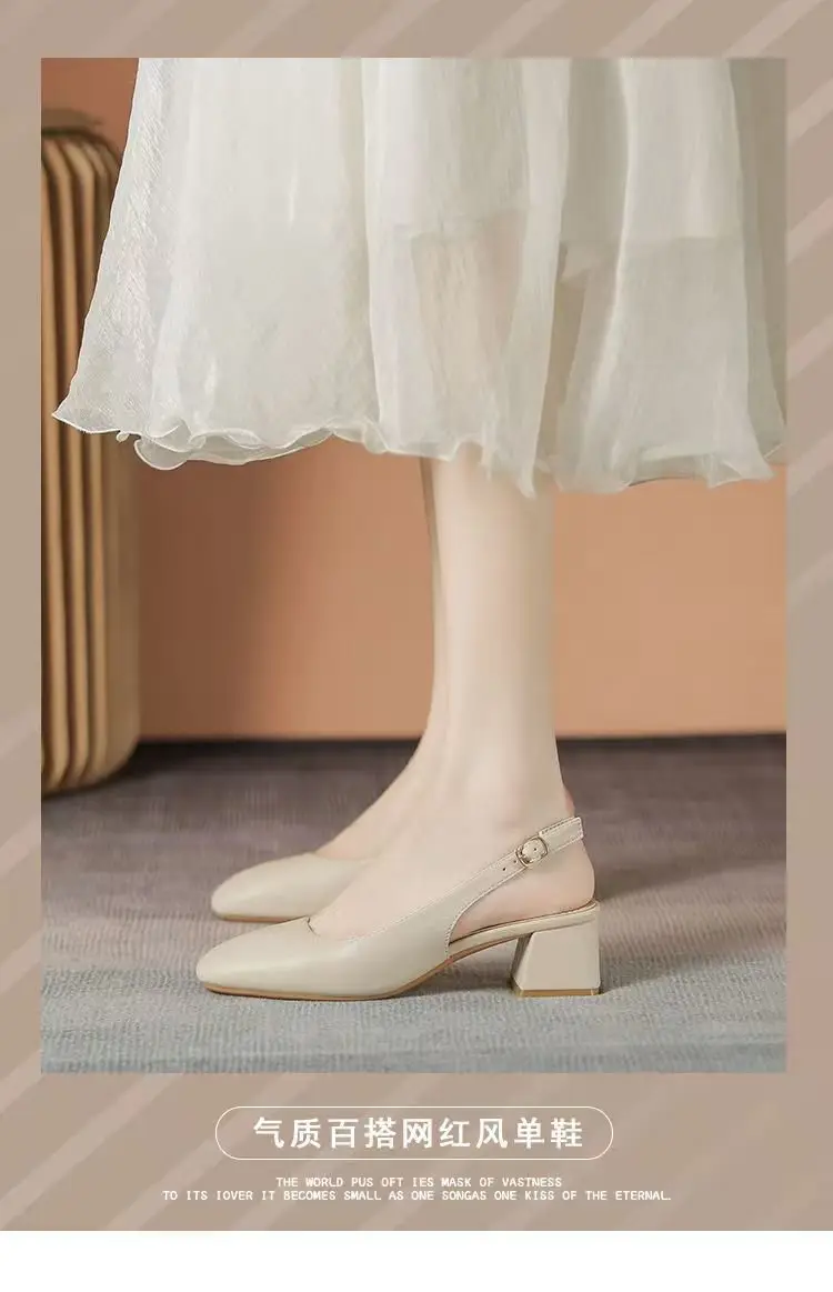 Baotou Empty Sandals Women's Summer Mid-Heel Outer Wear 2025 New Korean Style Thick Heel Half Shoes Women's High Heels — feature 6