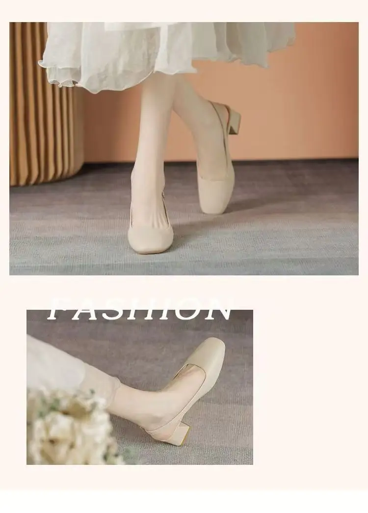 Baotou Empty Sandals Women's Summer Mid-Heel Outer Wear 2025 New Korean Style Thick Heel Half Shoes Women's High Heels — feature 7