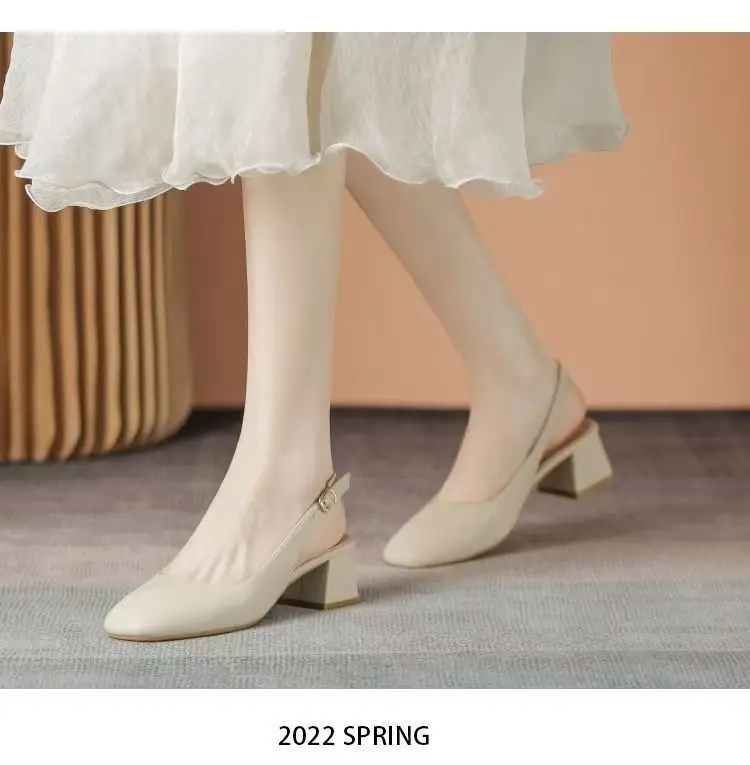 Baotou Empty Sandals Women's Summer Mid-Heel Outer Wear 2025 New Korean Style Thick Heel Half Shoes Women's High Heels — feature 8