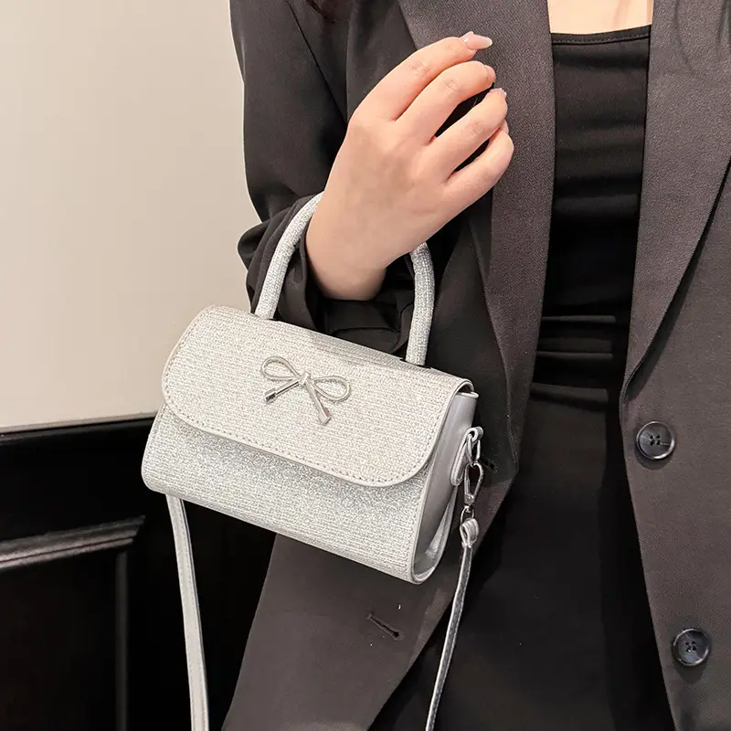 Pink Bow Shoulder Bag for Women Elegant Small Square Bag