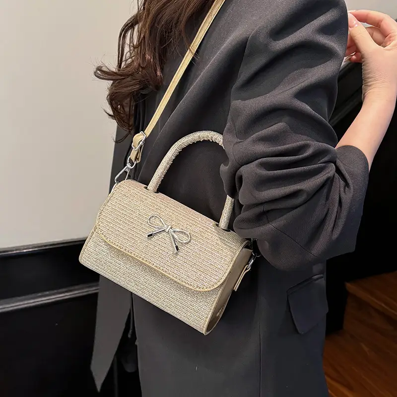 Pink Bow Shoulder Bag for Women Elegant Small Square Bag