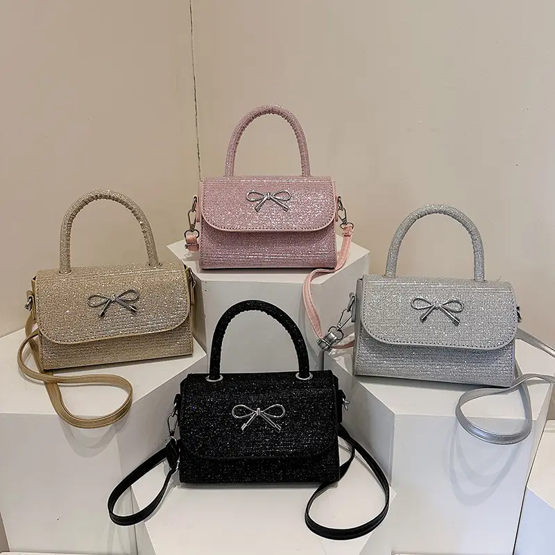 Pink Bow Shoulder Bag for Women Elegant Small Square Bag
