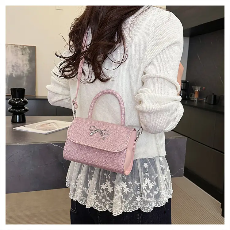 Pink Bow Shoulder Bag for Women Elegant Small Square Bag — feature 17