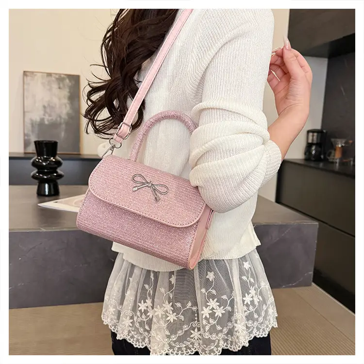 Pink Bow Shoulder Bag for Women Elegant Small Square Bag — feature 19
