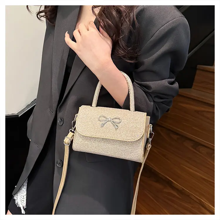 Pink Bow Shoulder Bag for Women Elegant Small Square Bag — feature 24