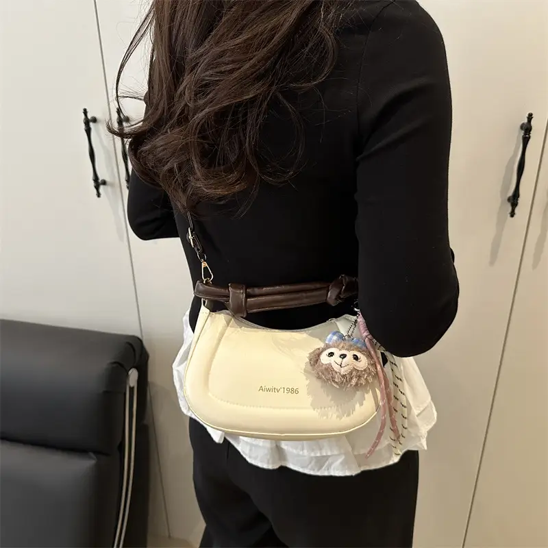 Women's Cream Shoulder Crossbody Bag with Cute Bear Design - Image 5