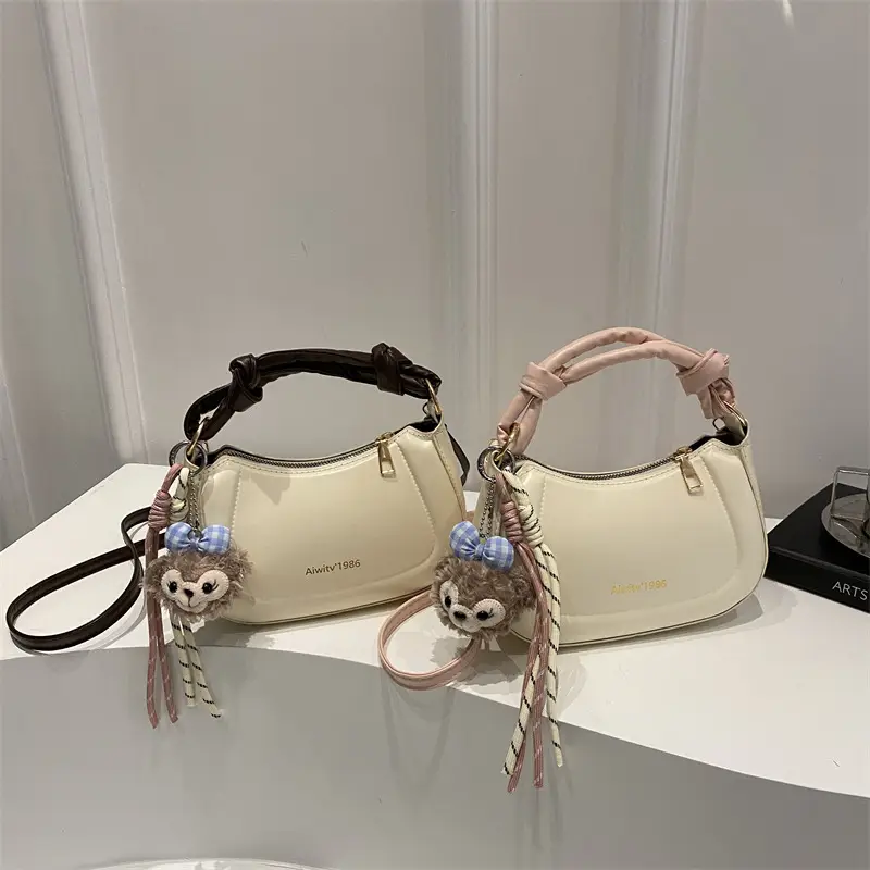 Women's Cream Shoulder Crossbody Bag with Cute Bear Design - Image 6