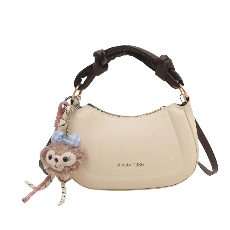 Women's Cream Shoulder Crossbody Bag with Cute Bear Design - Image 7