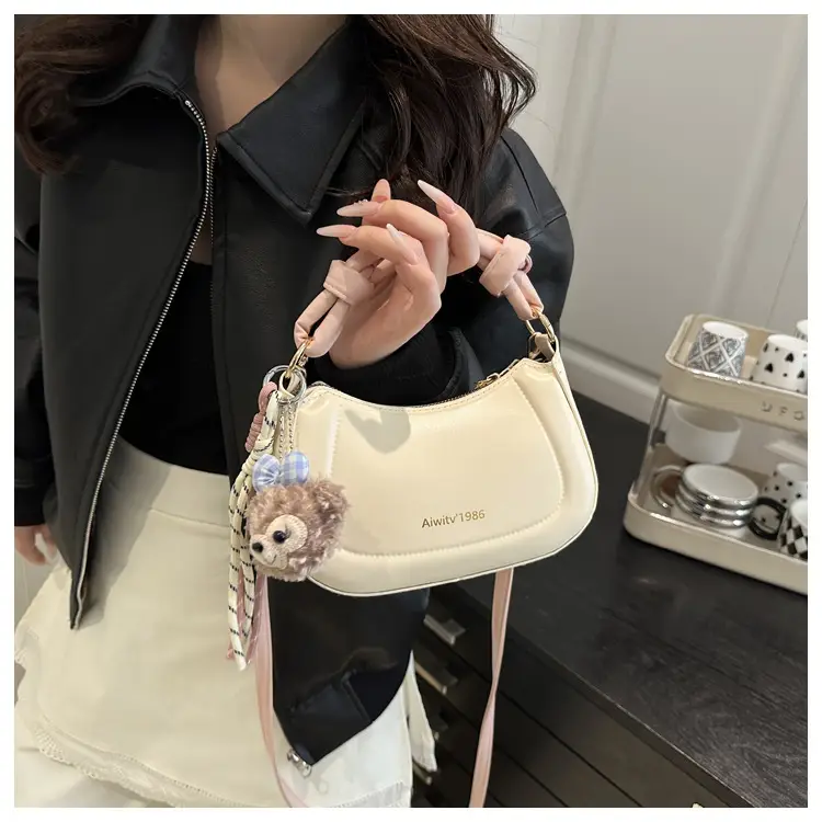 Women's Cream Shoulder Crossbody Bag with Cute Bear Design — feature 10