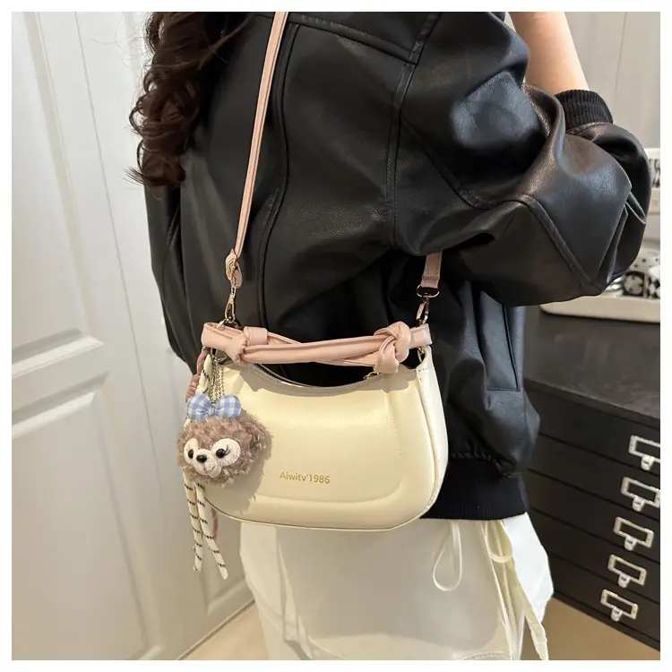 Women's Cream Shoulder Crossbody Bag with Cute Bear Design — feature 12
