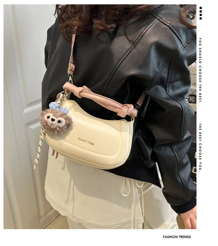 Women's Cream Shoulder Crossbody Bag with Cute Bear Design — feature 2