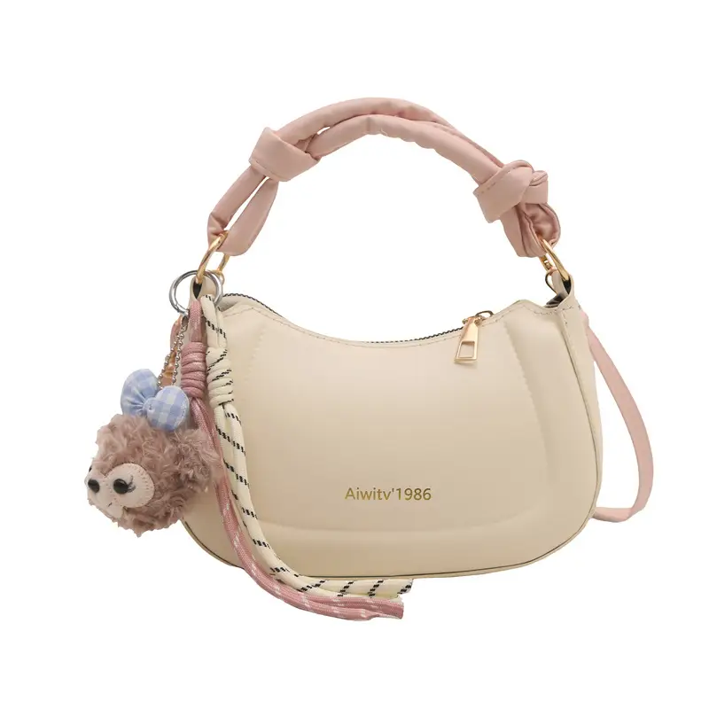 Women's Cream Shoulder Crossbody Bag with Cute Bear Design - Image 2