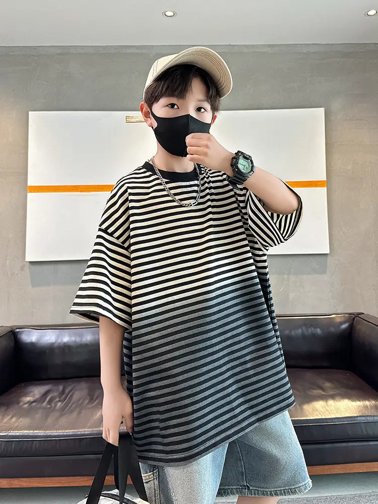 Summer Boys Striped T-Shirt Half Sleeve Cool Kids Wear - Image 4