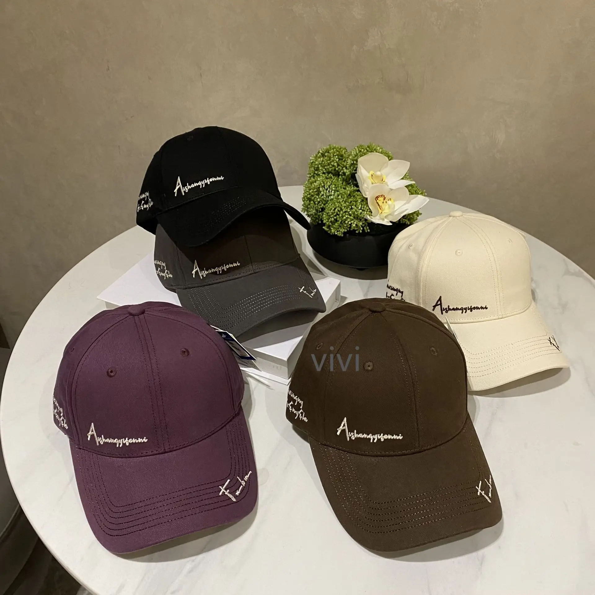 Korean Style Brown Cap with Letter Embroidery - Image 7