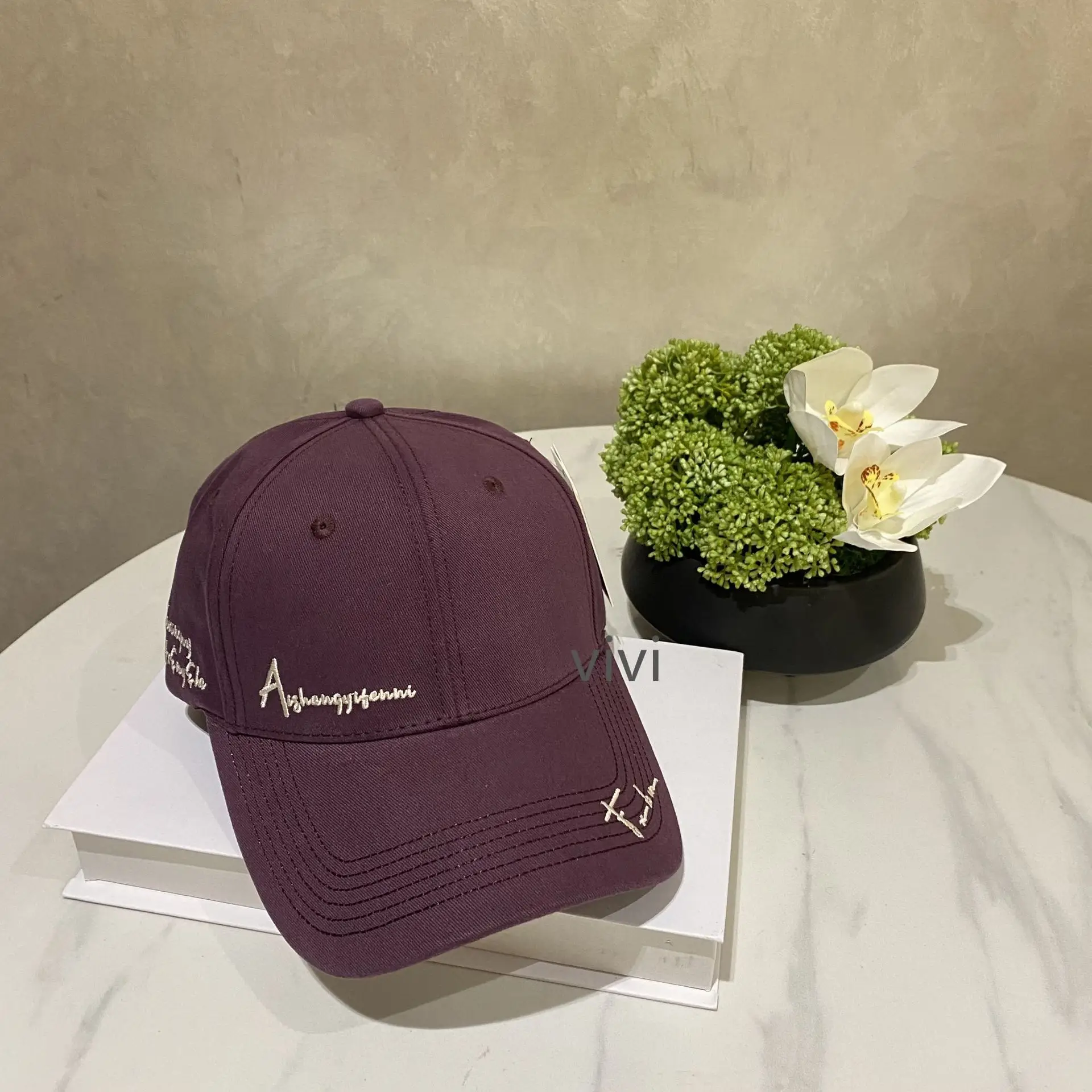 Korean Style Brown Cap with Letter Embroidery - Image 5