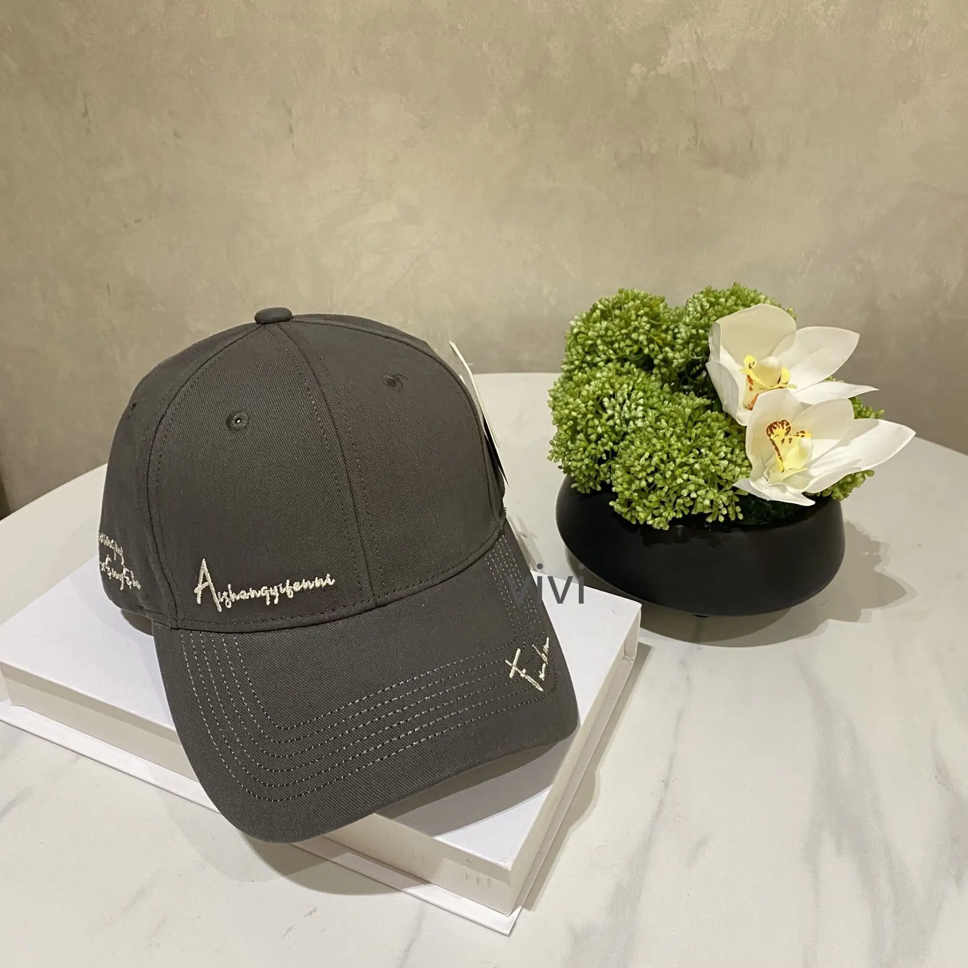 Korean Style Brown Cap with Letter Embroidery - Image 3