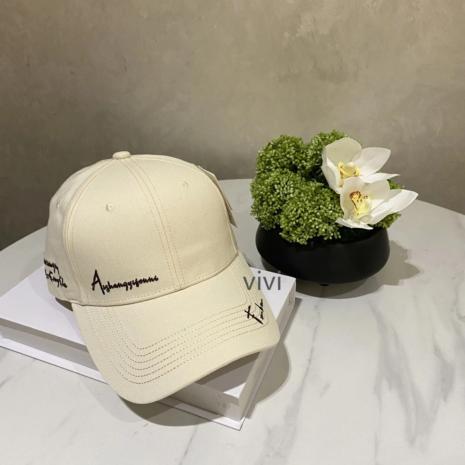 Korean Style Brown Cap with Letter Embroidery - Image 2