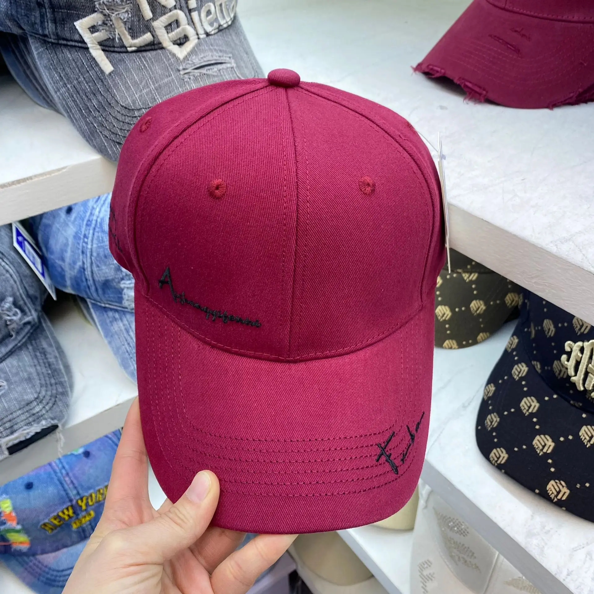 Korean Style Brown Cap with Letter Embroidery - Image 6