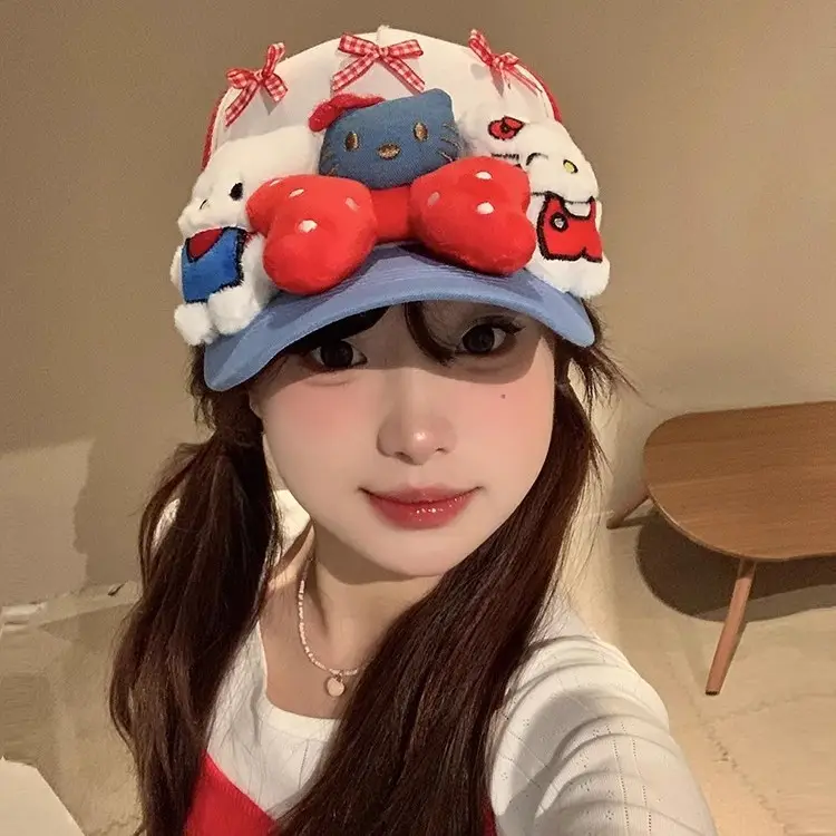 HelloKitty Cat Bow Cap for Girls Red Blue Small