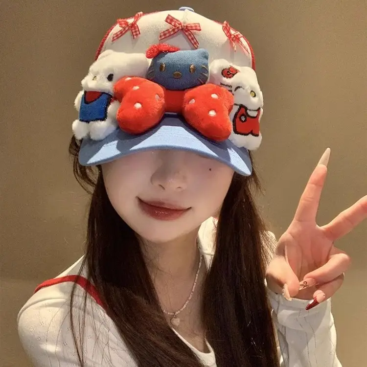 HelloKitty Cat Bow Cap for Girls Red Blue Small