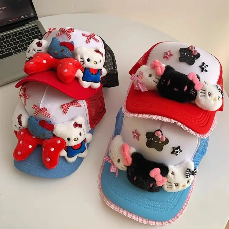 HelloKitty Cat Bow Cap for Girls Red Blue Small