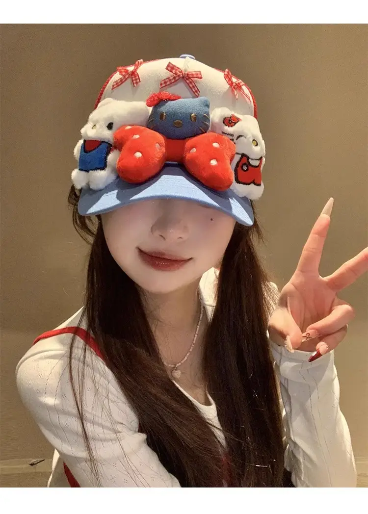 HelloKitty Cat Bow Cap for Girls Red Blue Small — feature 11