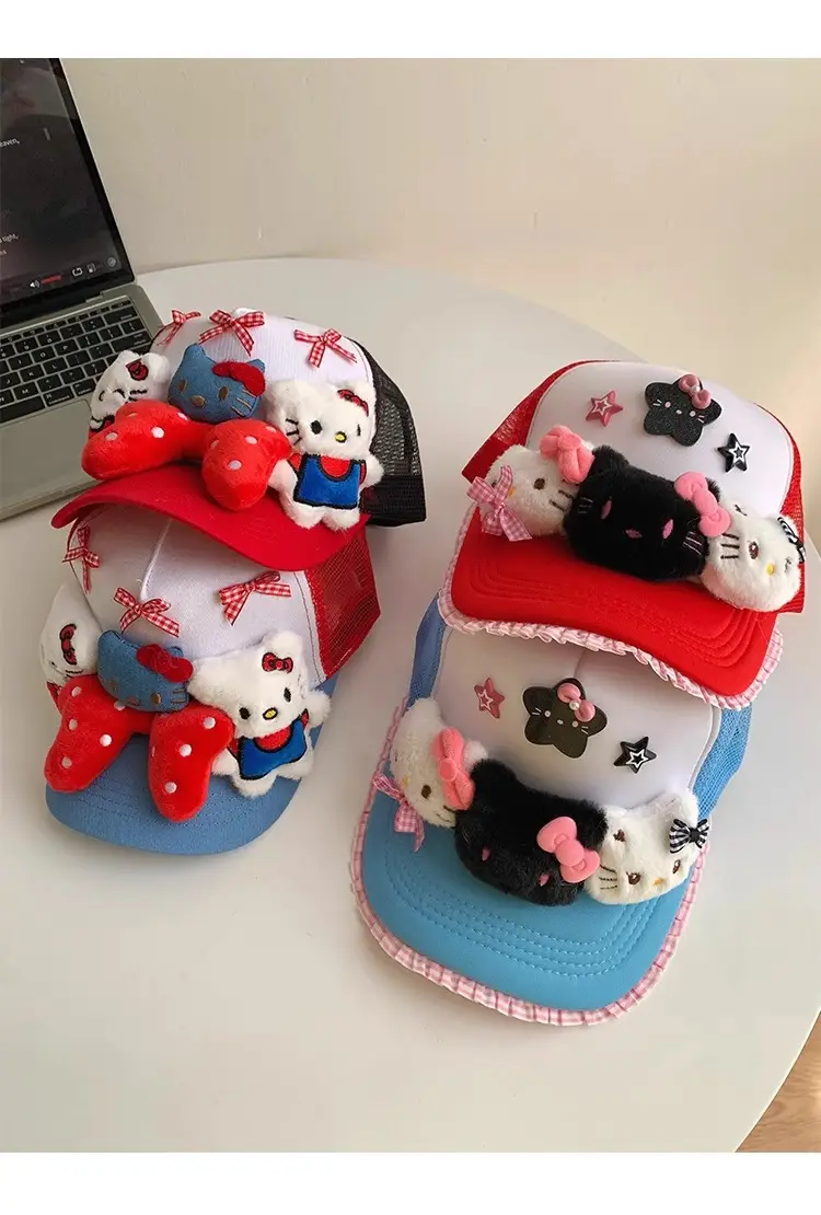 HelloKitty Cat Bow Cap for Girls Red Blue Small — feature 12