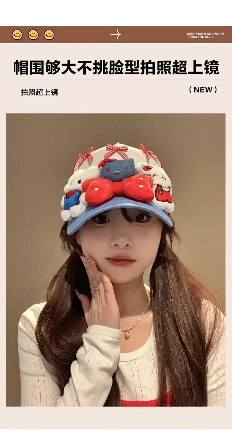 HelloKitty Cat Bow Cap for Girls Red Blue Small — feature 8