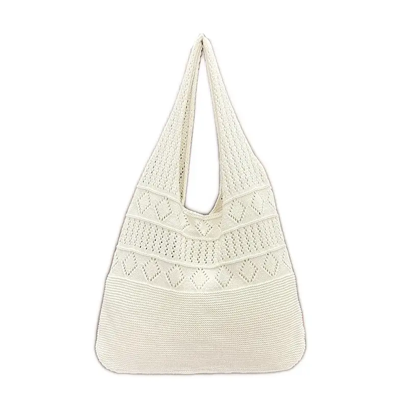Women's Hollow Knitted Crossbody Bag with Pom Pom - Image 10