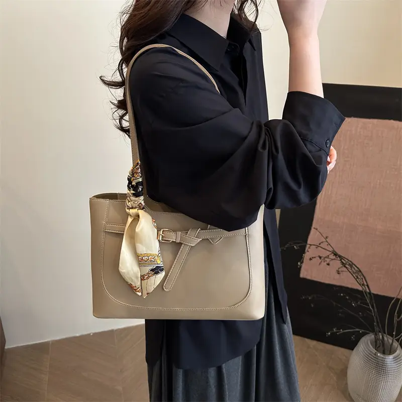 Black Silk Scarf Shoulder Bag with Gold Embroidery - Image 6