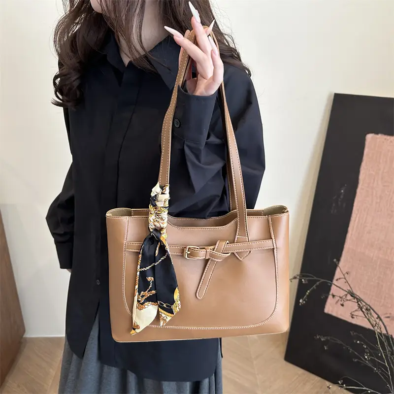 Black Silk Scarf Shoulder Bag with Gold Embroidery - Image 7